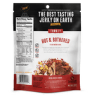 2.2oz Hot and Bothered Turkey Jerky Back of Bag With Nutrition and Ingredients