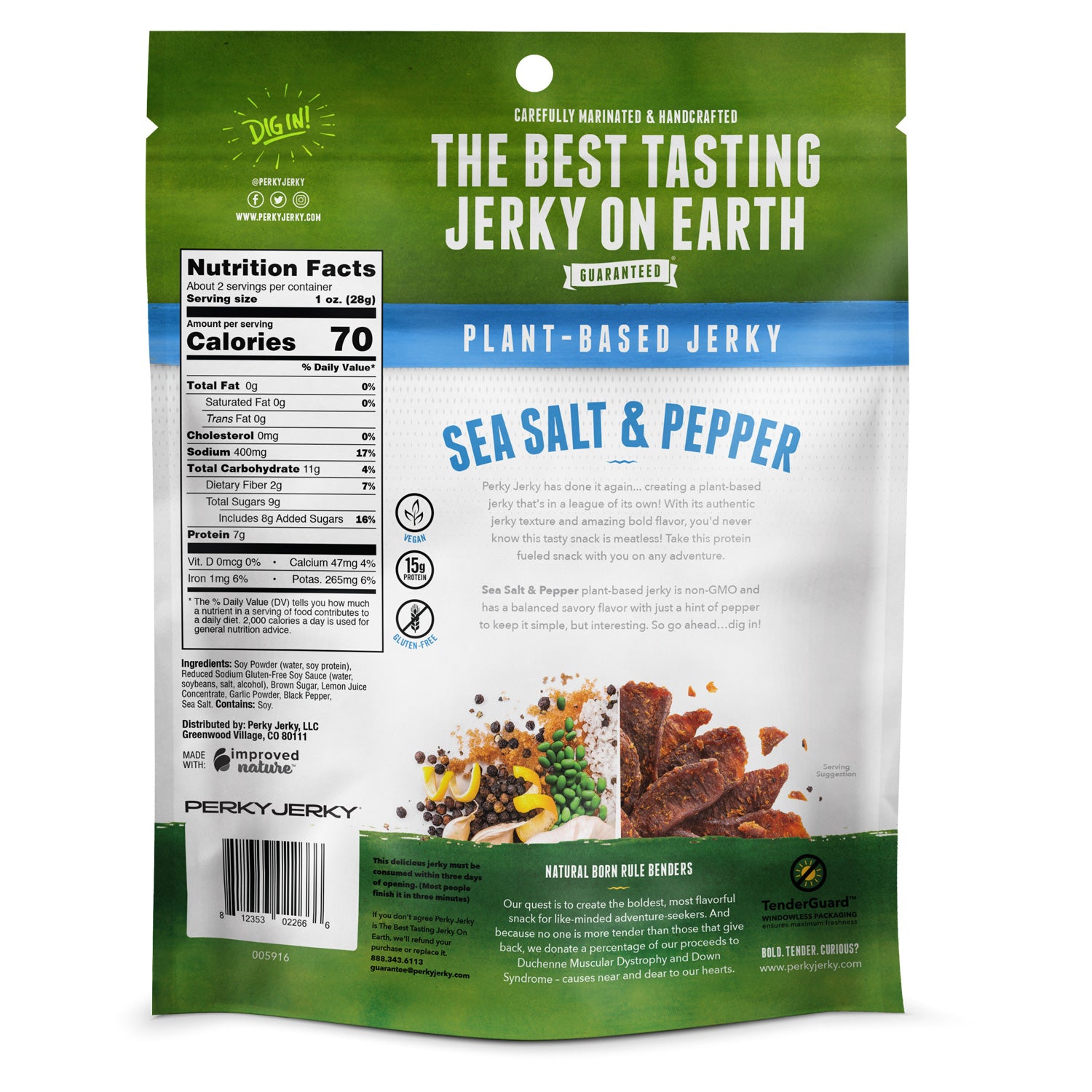  Perky Jerky Sea Salt & Pepper Vegan Jerky 2.2 oz bag