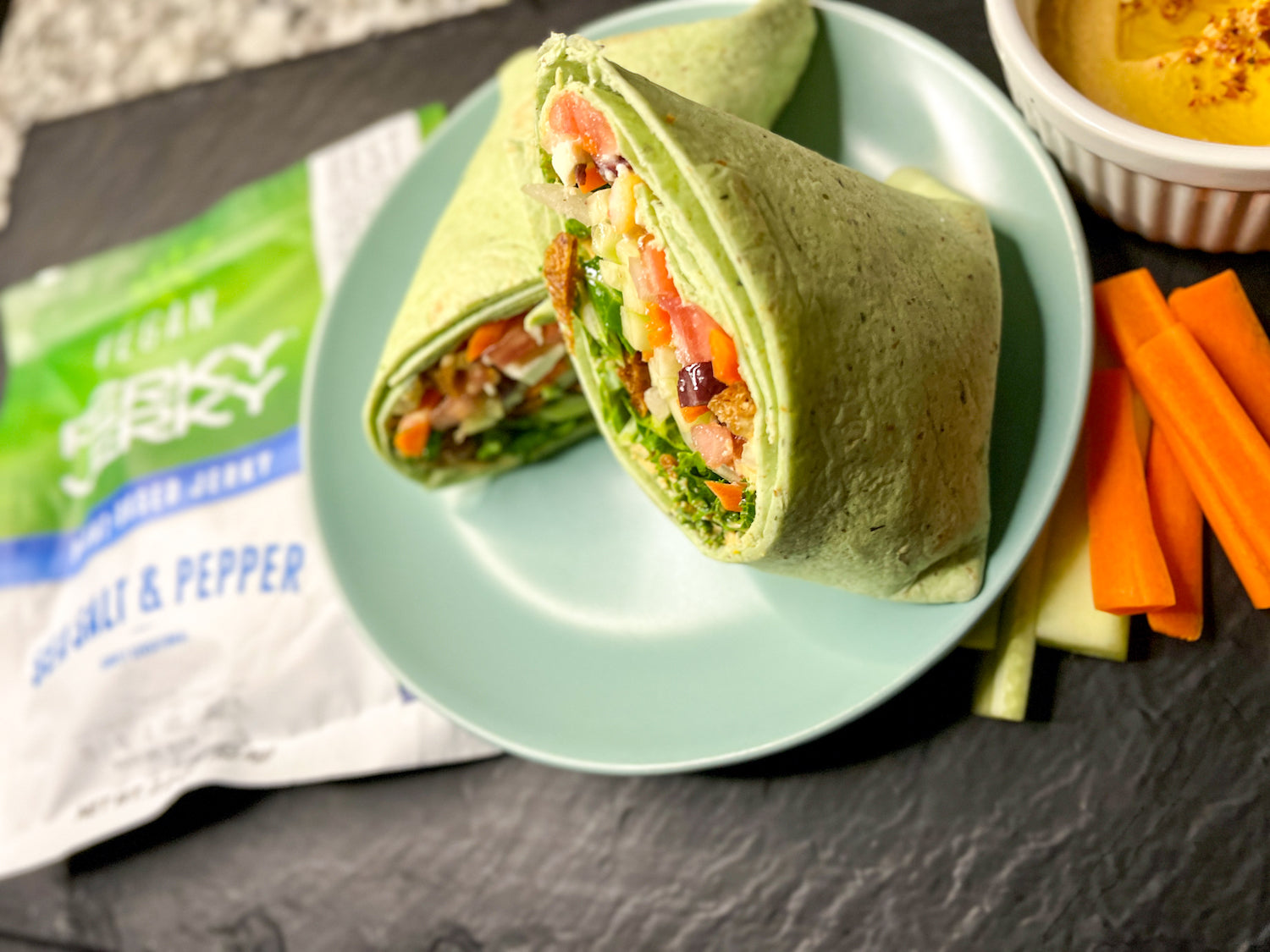 Vegan Veggie Wrap + Sun-Dried Tomato Hummus