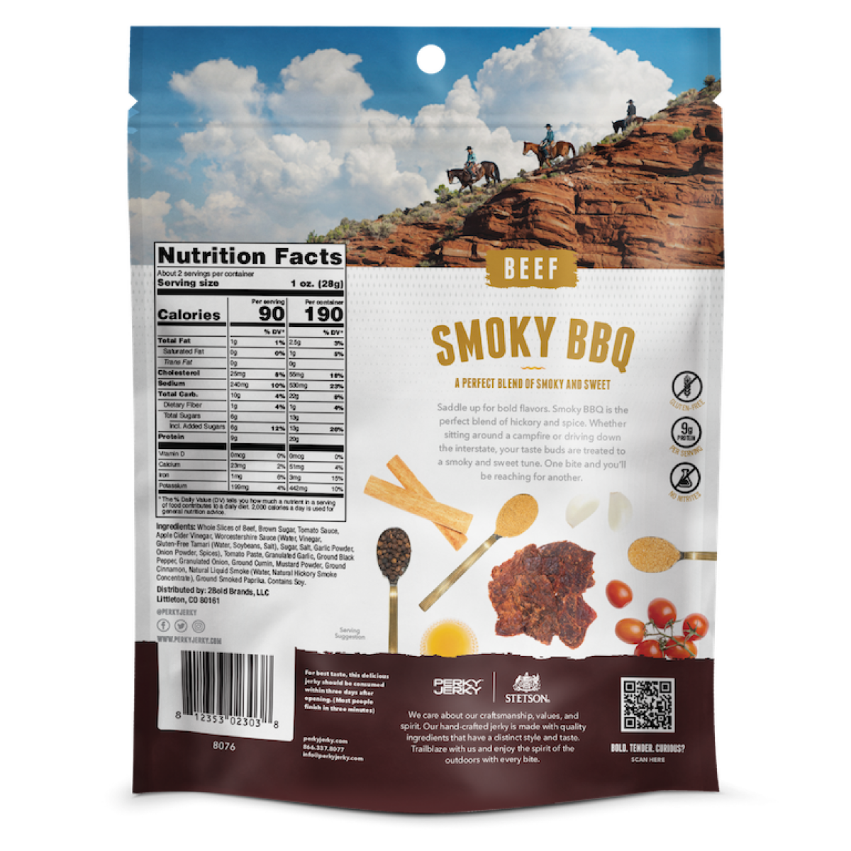 Stetson Perky Jerky Beef Smoky BBQ back of package