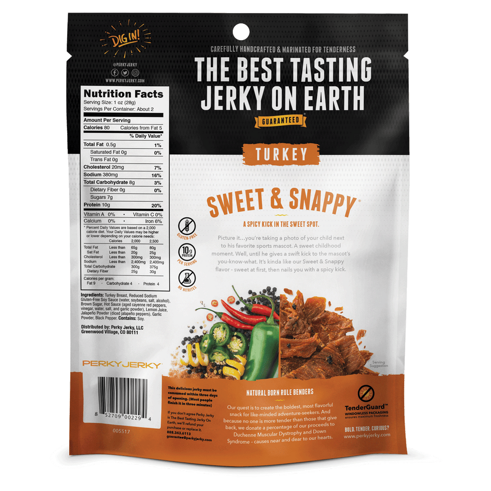 Sweet &amp; Snappy Turkey Jerky 2.2oz - Perky Jerky – Perky Jerky